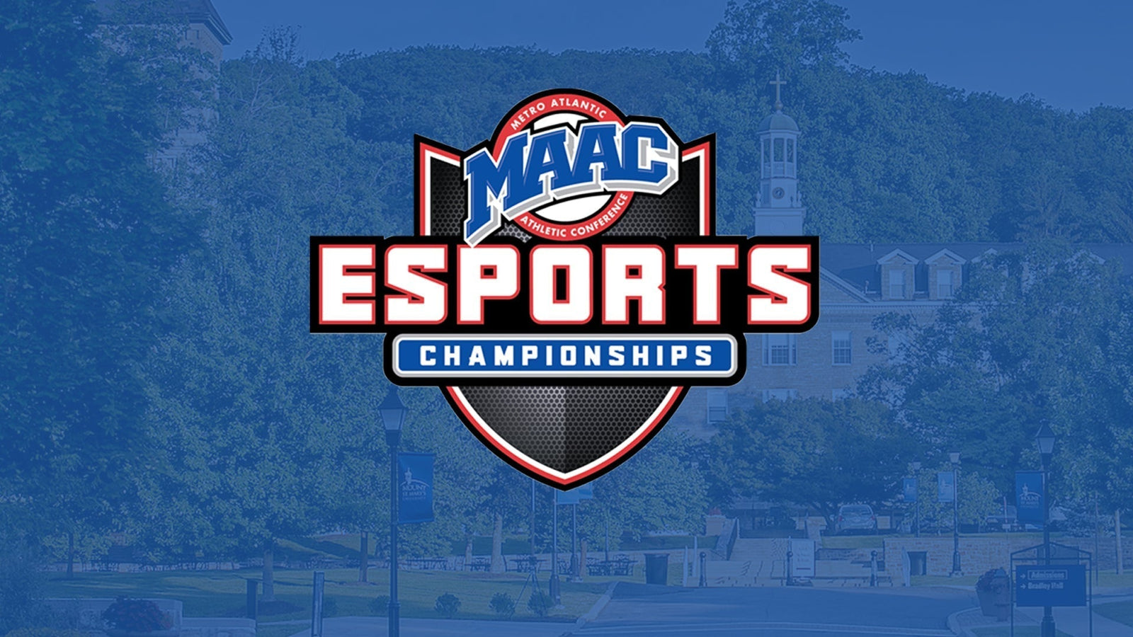 An image of the MAAC Esports Championship Logo in front of Mount St. Mary's